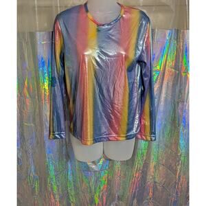 VTG 80s Randy INDUSTRIES, INC Rainbow Metallic Long Sleeved Shirt Sz S